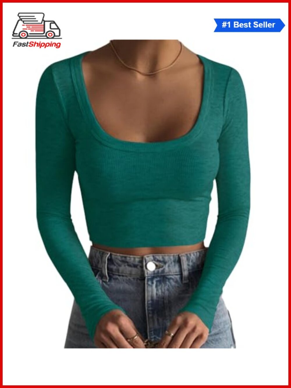 ✨ Long Sleeve Square Neck Ribbed Knit Slim Fitted Cropped Top